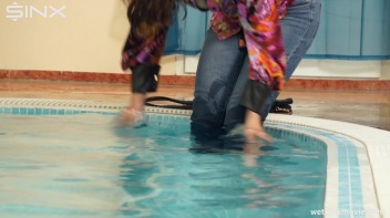 Brunette In Jeans Enters Swimming Pool Clothed Screencap 9 on www.sinx.com