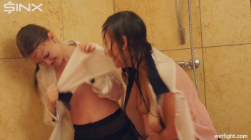 Girl Housemates Fight Clothed In Shower Screencap 18 on www.sinx.com