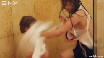 Girl Housemates Fight Clothed In Shower Screencap 35 on www.sinx.com