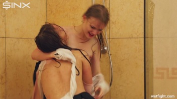 Girl Housemates Fight Clothed In Shower Screencap 36 on www.sinx.com