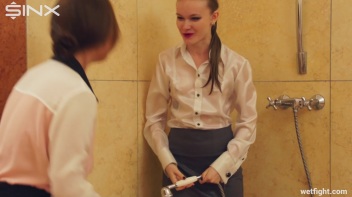 Girl Housemates Fight Clothed In Shower Screencap 5 on www.sinx.com