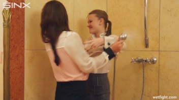 Girl Housemates Fight Clothed In Shower Screencap 6 on www.sinx.com
