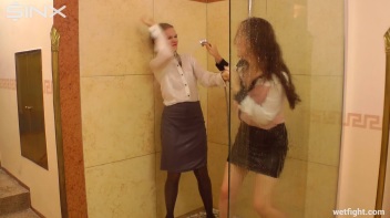 Girl Housemates Fight Clothed In Shower Screencap 7 on www.sinx.com