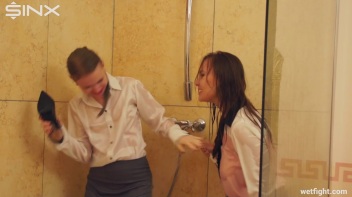 Girl Housemates Fight Clothed In Shower Screencap 9 on www.sinx.com