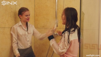 Girl Housemates Fight Clothed In Shower Screencap 10 on www.sinx.com